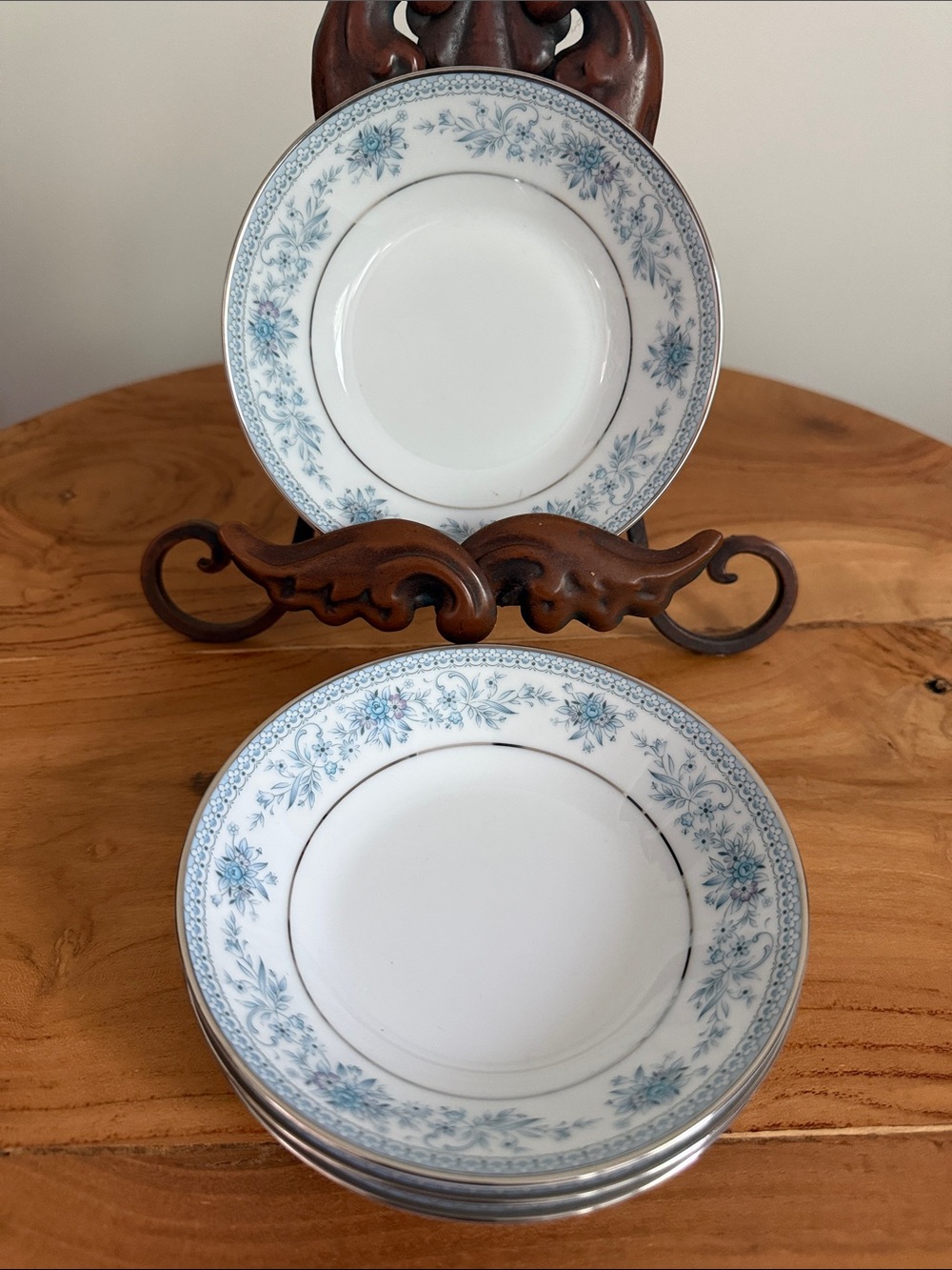 Vintage Noritake Blue Hill 2482 Fruit Dessert Bowls Set 4 Blue Floral Platinum